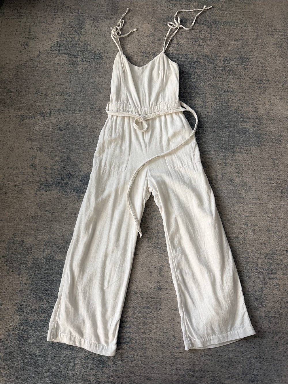 Abercrombie White Linen Blend Smocked Wide Leg Jumpsuit Size S